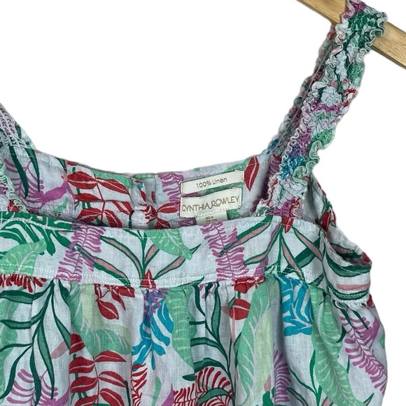 WS387 Women’s Cynthia Rowley 100% Linen Floral Beach Blouse Top S - Picture 2 of 4